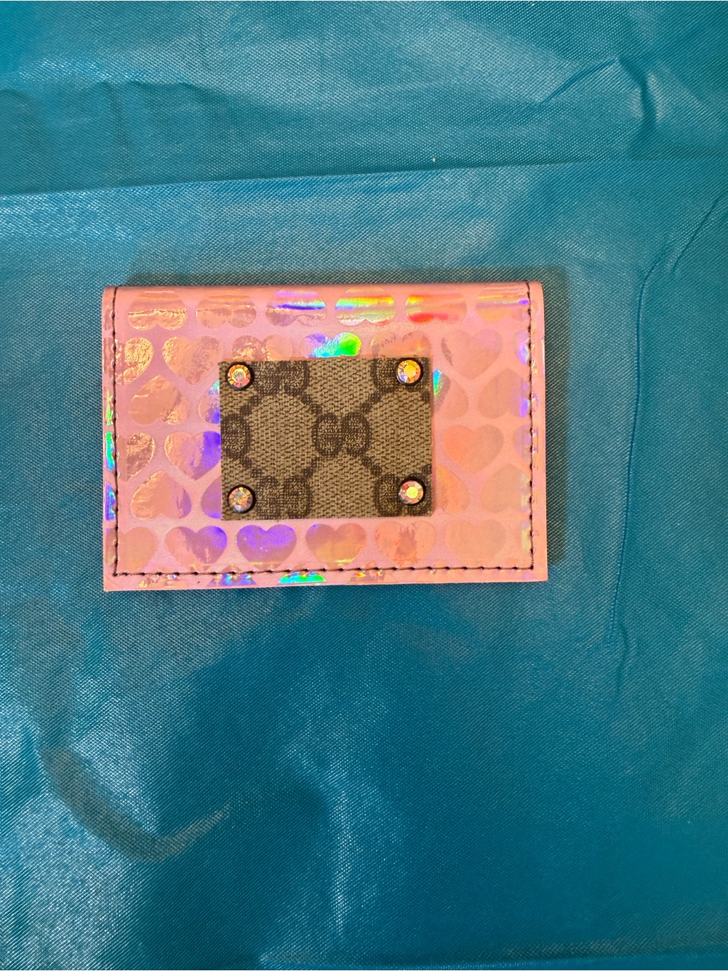 Pink Holographic Heart Card Wallet With Logo Patch